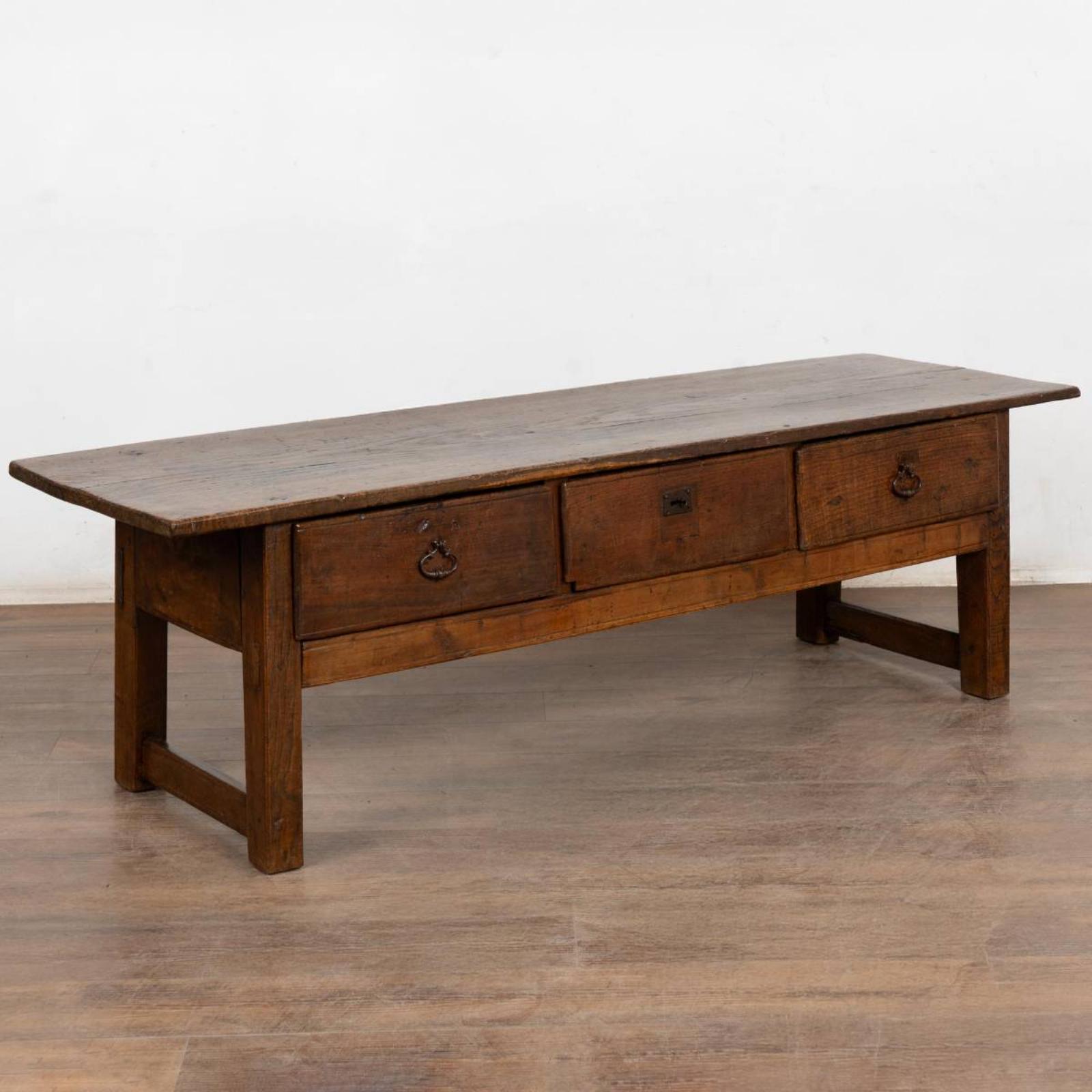 French Oak Coffee Table with Three Drawers 19th century
